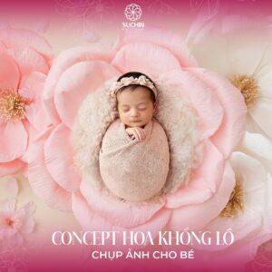 Hoa giấy nhún chụp ảnh cùng bé