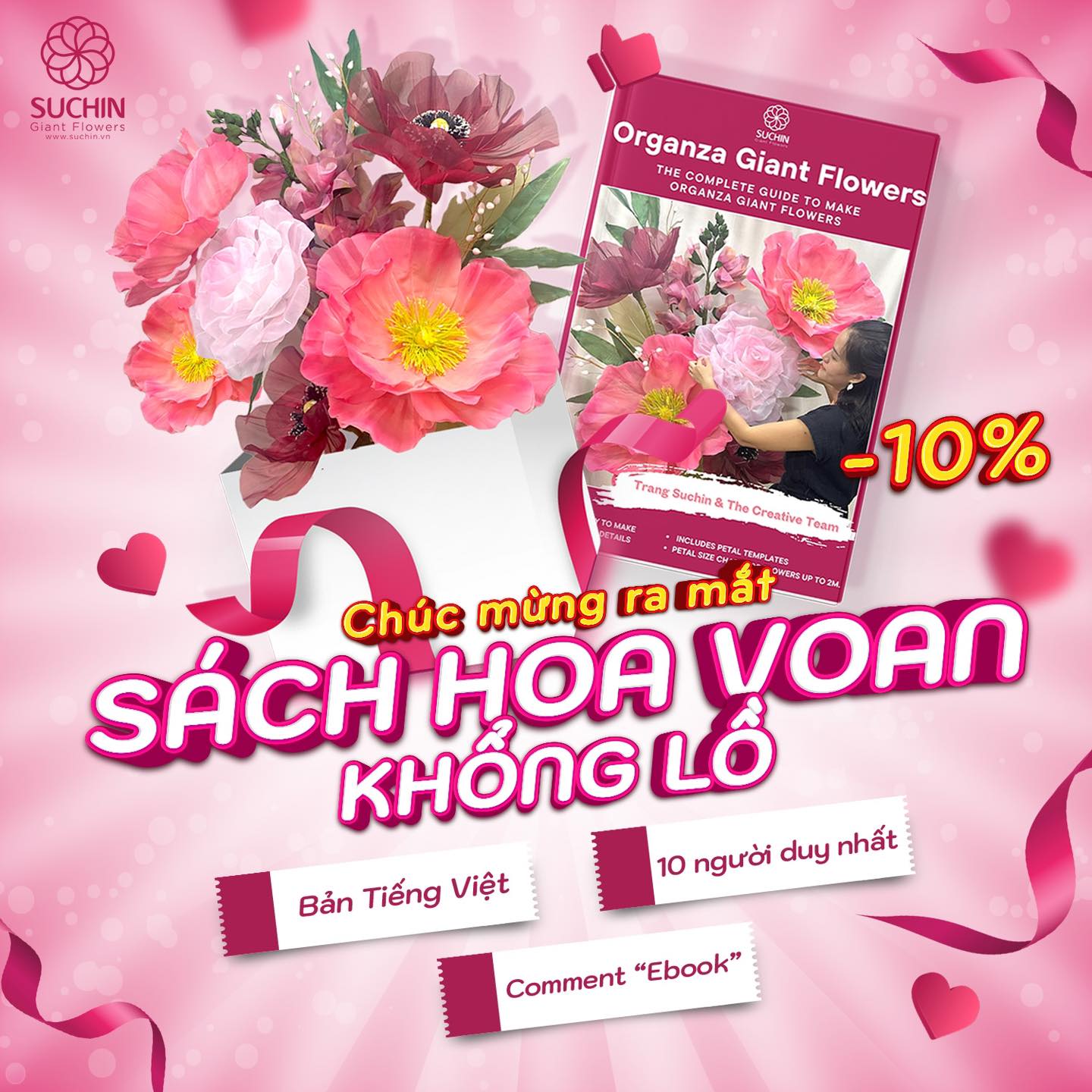 Suchin ra mắt sách dạy làm hoa voan khổng lồ phiên bản tiếng Việt