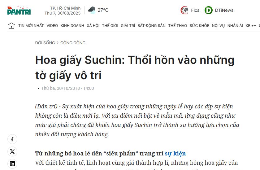 Hoa giấy Suchin: Thổi hồn vào những tờ giấy vô tri